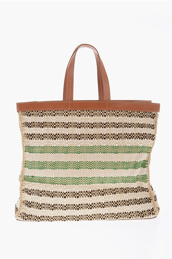 Jil Sander Raffia Tote Bag With Leather Details