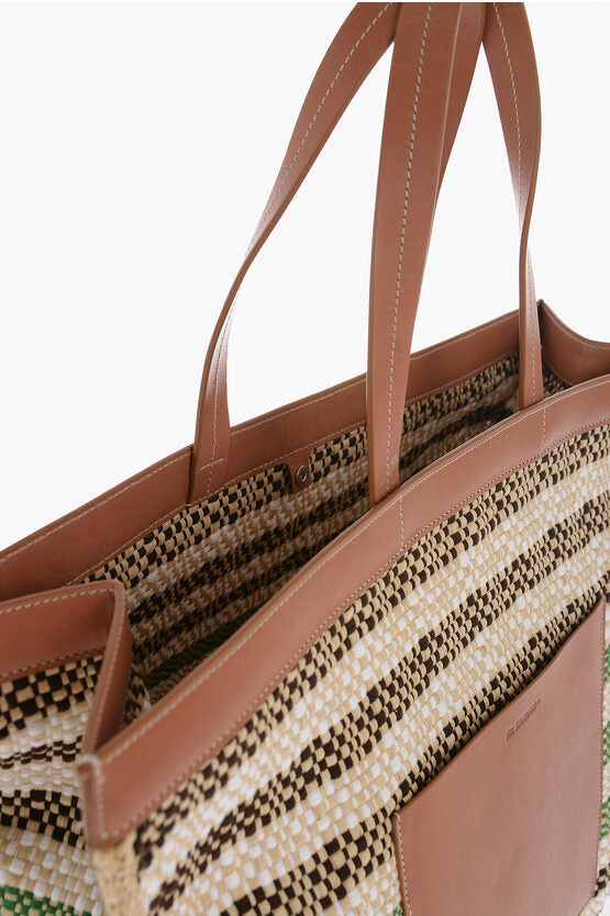 Jil Sander Raffia Tote Bag With Leather Details