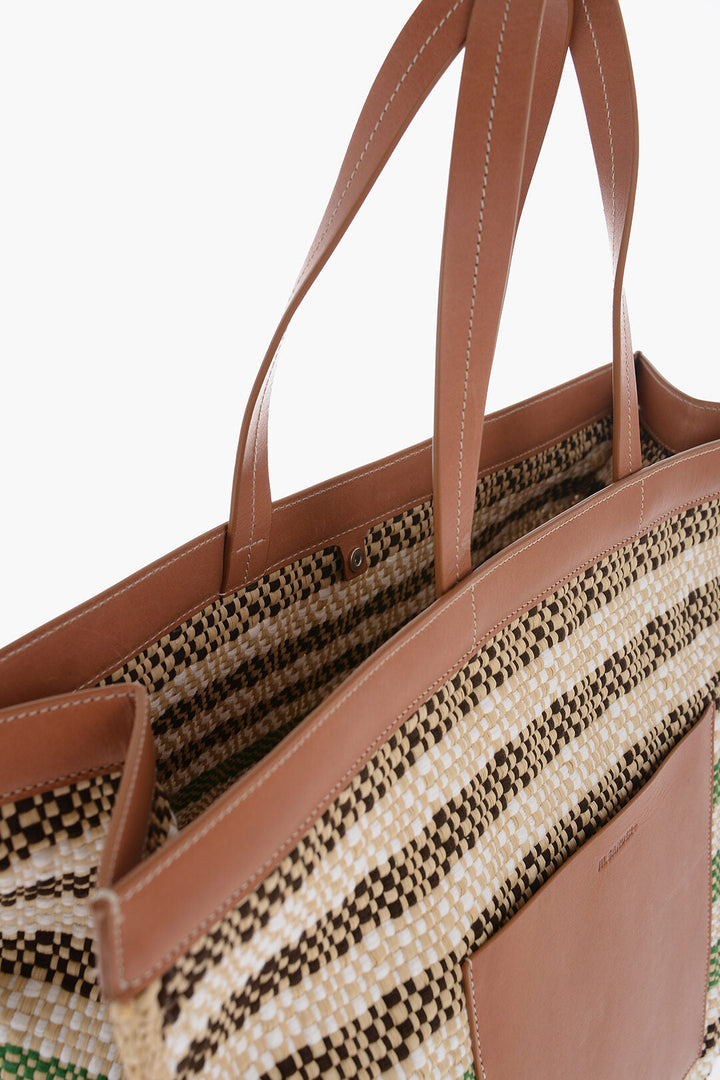 Jil Sander Raffia Tote Bag With Leather Details