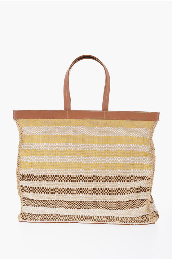 Jil Sander Raffia Tote Bag With Leather Details