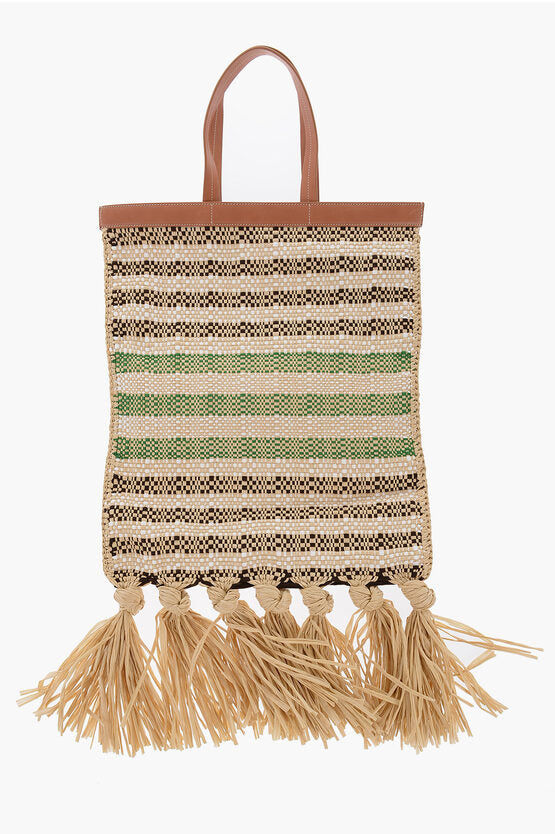 Jil Sander Raffia Tote Bag With Leather Details