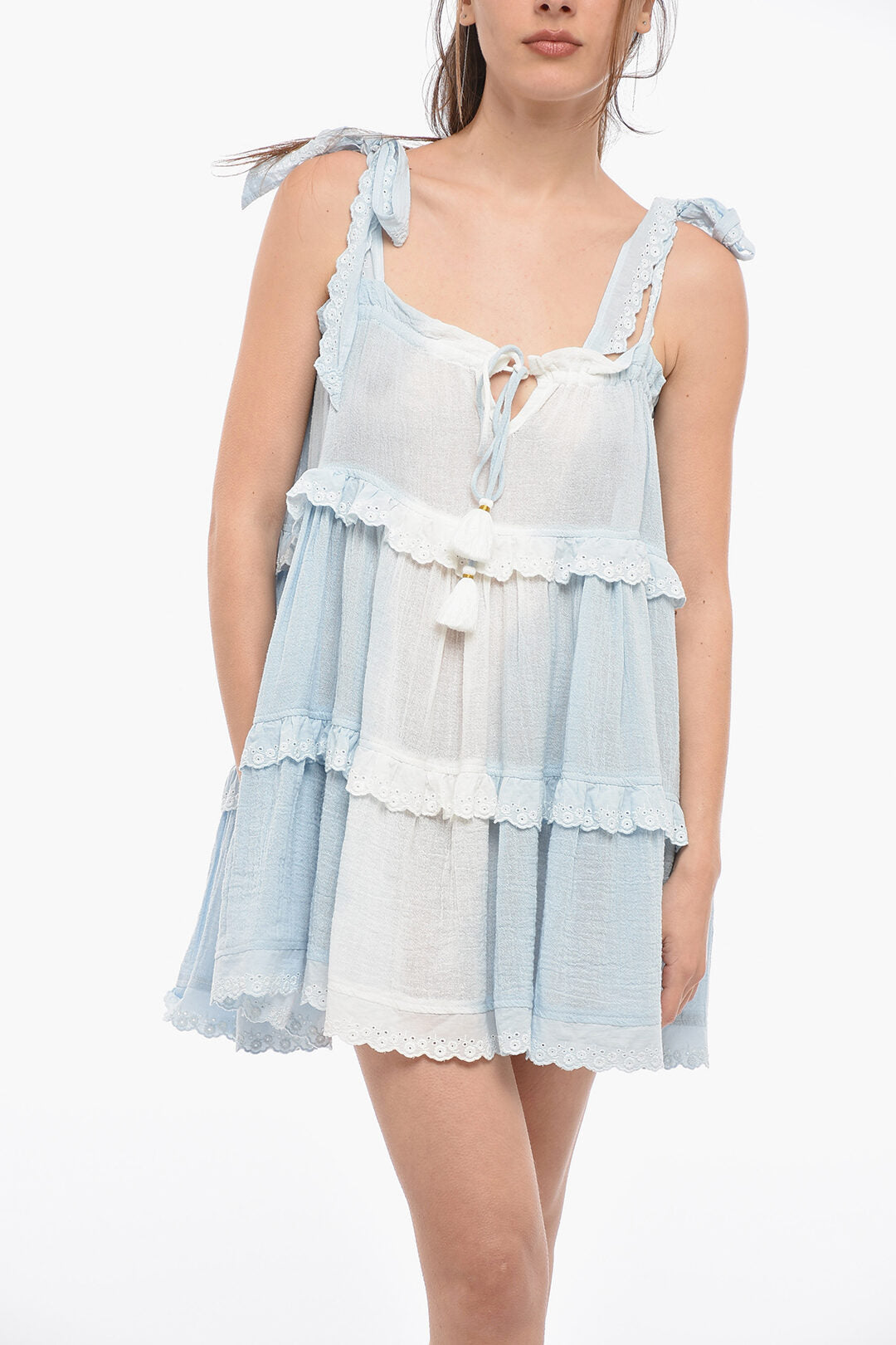 Les Neobourgeoises Ramie Ruffled Dress with Tie Detail