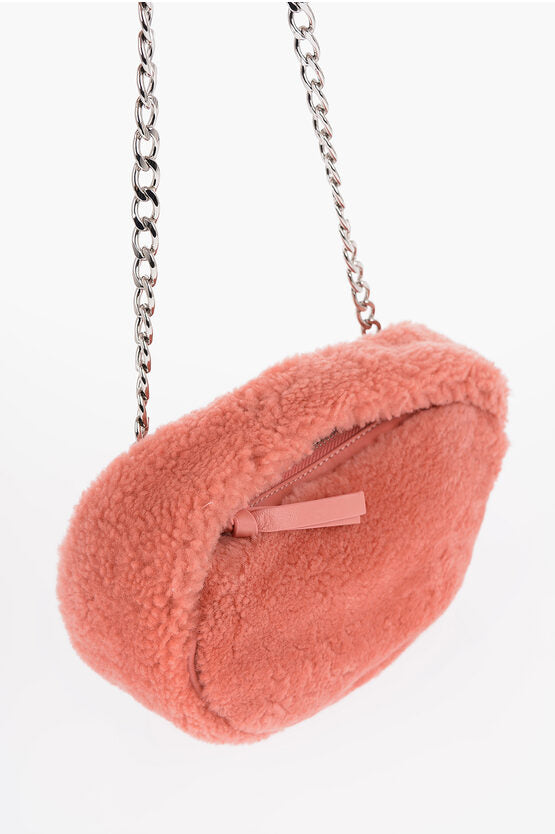 By Far Real Fur BABY CUSH Handbag with Removable Chain Shoulder Str