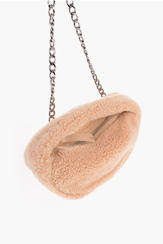 By Far Real Fur BABY CUSH Handbag with Removable Chain Shoulder Str