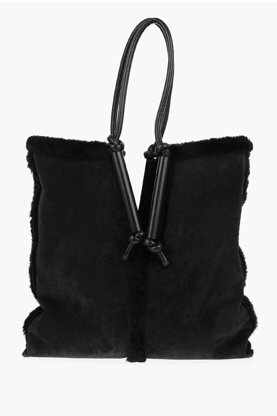 Bottega Veneta Reversed Shearling Tote Bag with Leather Handles