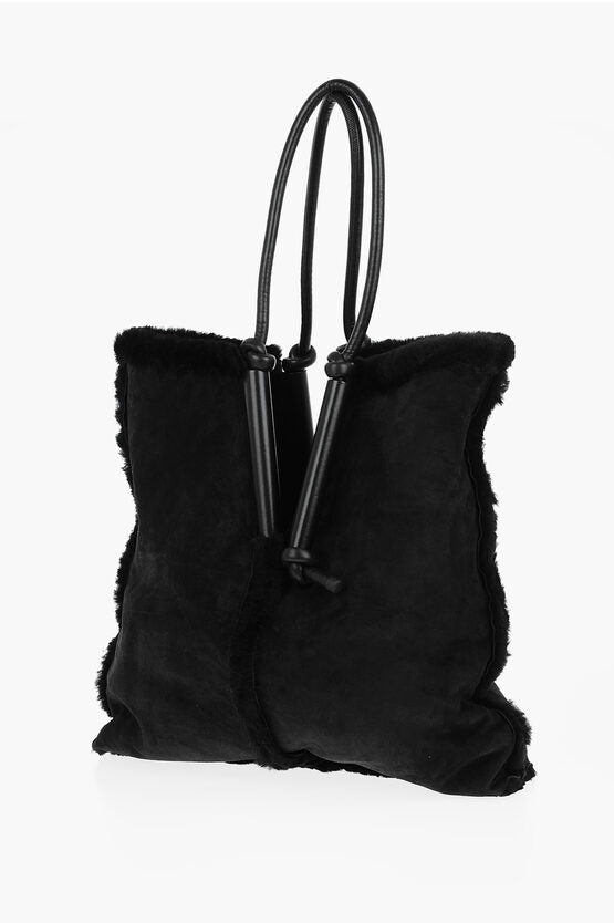 Bottega Veneta Reversed Shearling Tote Bag with Leather Handles