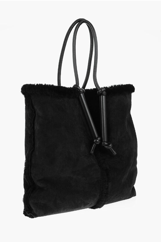 Bottega Veneta Reversed Shearling Tote Bag with Leather Handles