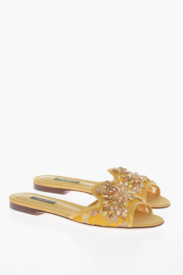 Dolce & Gabbana Rhinestoned Lace Sliders