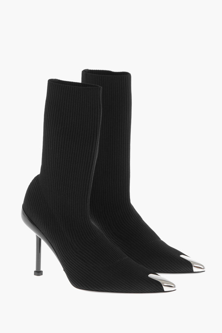 Alexander McQueen Ribbed Fabric Sock Booties with Stiletto Heel 9cm