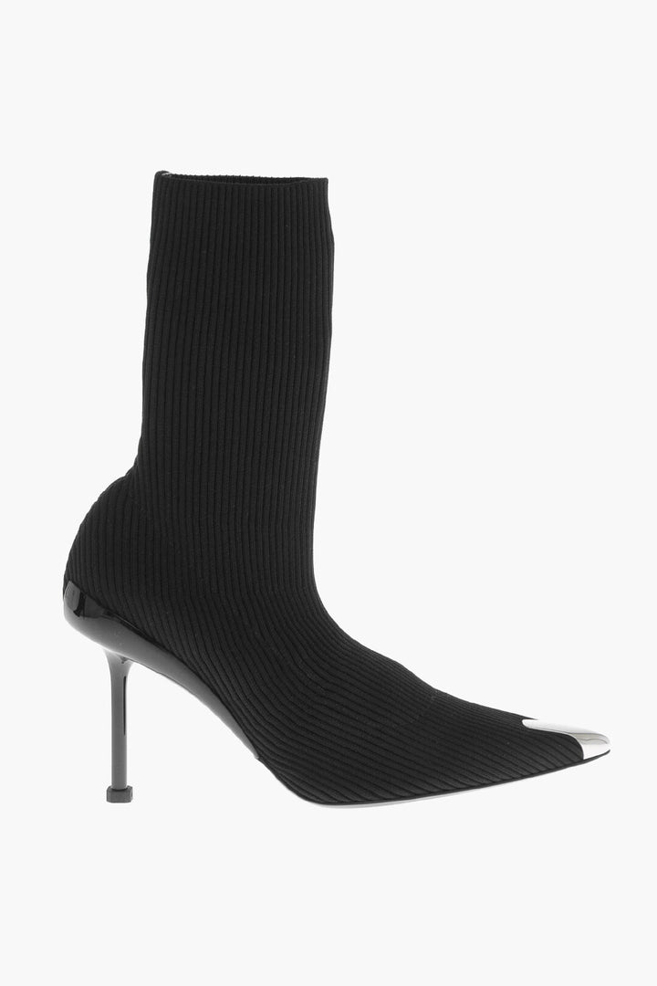 Alexander McQueen Ribbed Fabric Sock Booties with Stiletto Heel 9cm