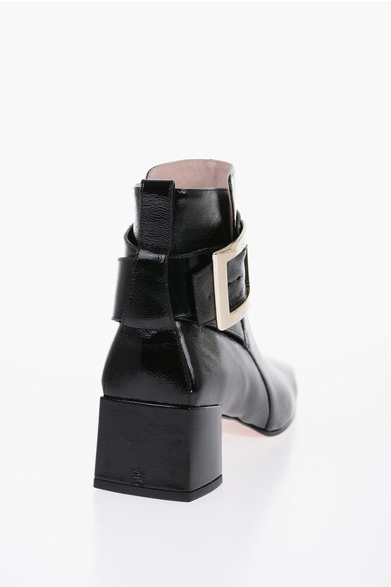 Shoes - Roger Vivier Patent Leather Ankle Boots with Squared Toe - 001006714894 - Ask Me Wear