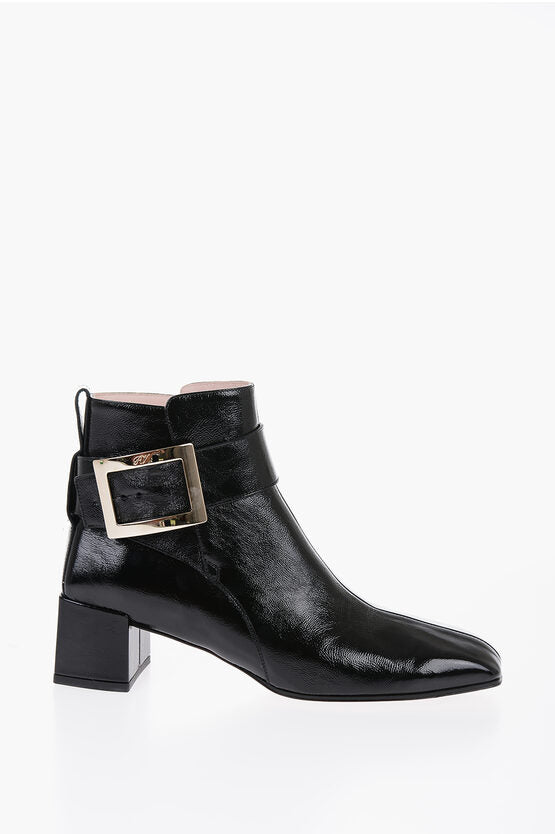 Shoes - Roger Vivier Patent Leather Ankle Boots with Squared Toe - 001006714894 - Ask Me Wear