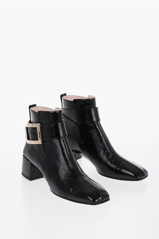 Shoes - Roger Vivier Patent Leather Ankle Boots with Squared Toe - 001006714894 - Ask Me Wear