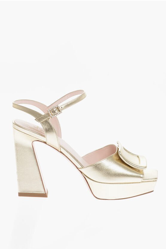 Shoes - Roger Vivier Square Toe Metallic Leather Ankle - Strap Sandals Heel 10cm - 900371587267 - Ask Me Wear