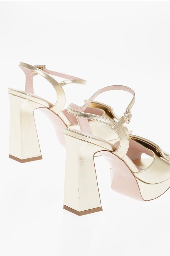 Shoes - Roger Vivier Square Toe Metallic Leather Ankle - Strap Sandals Heel 10cm - 900371587267 - Ask Me Wear