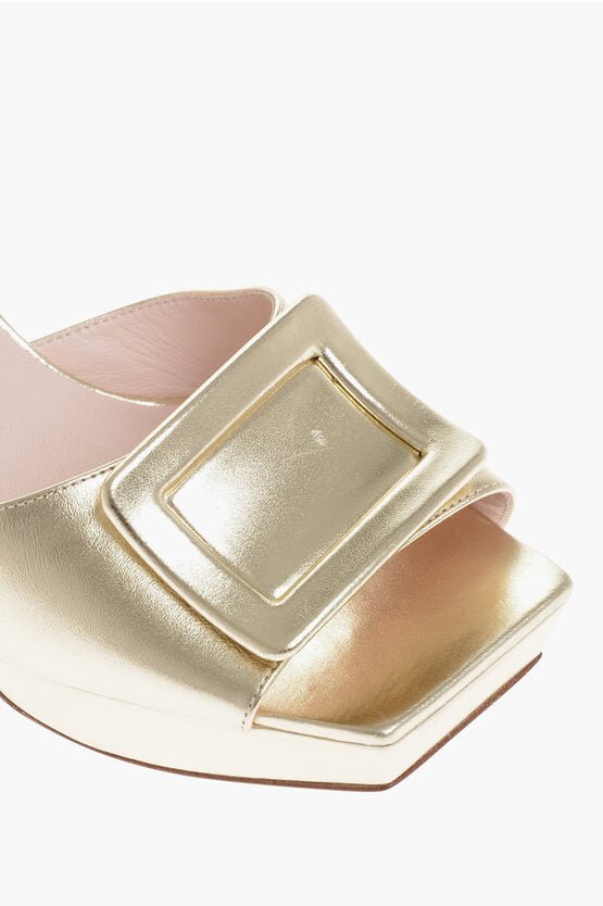 Shoes - Roger Vivier Square Toe Metallic Leather Ankle - Strap Sandals Heel 10cm - 900371587267 - Ask Me Wear