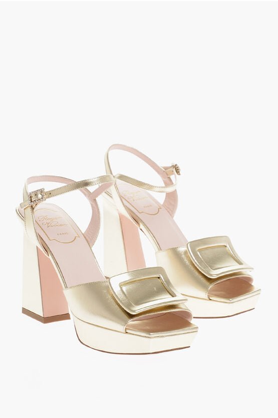 Shoes - Roger Vivier Square Toe Metallic Leather Ankle - Strap Sandals Heel 10cm - 900371587267 - Ask Me Wear