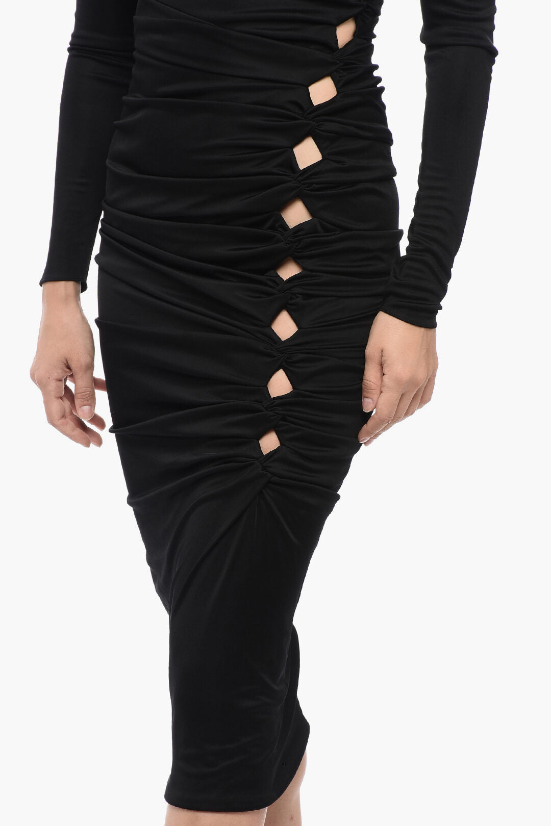 Versace Rouched Long Sleeved Dress