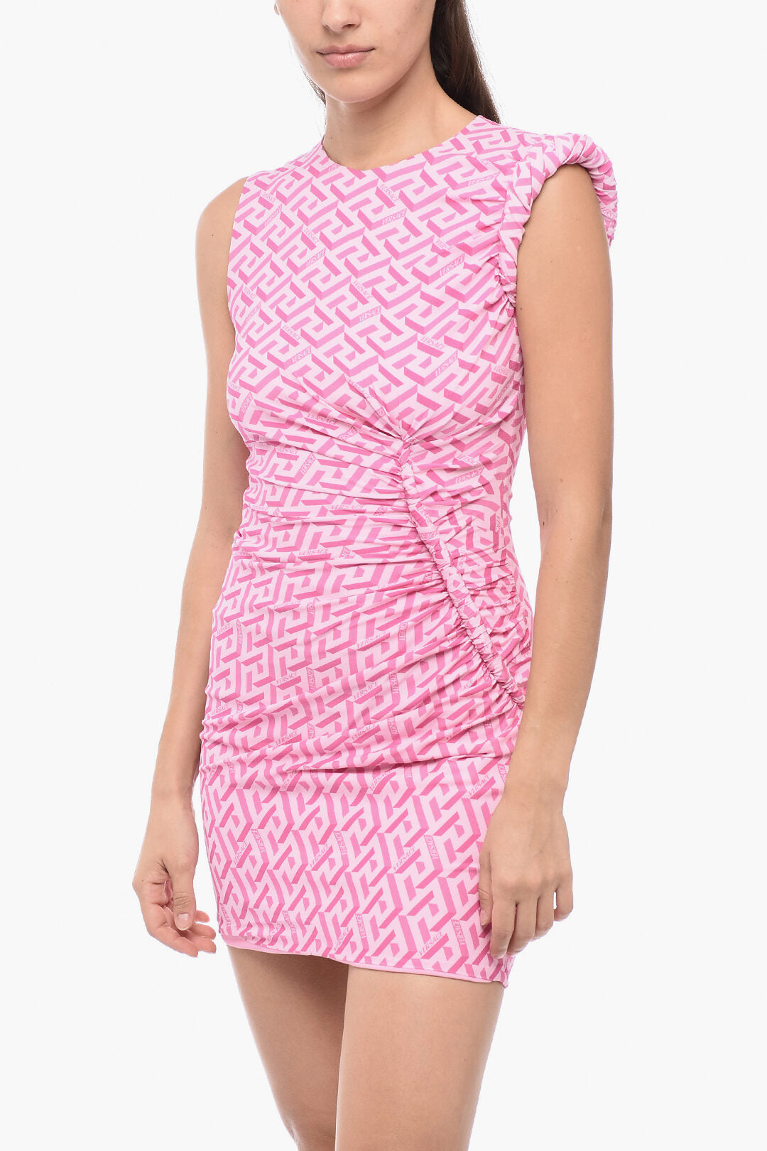 Versace Rouched Monogram Mini Dress