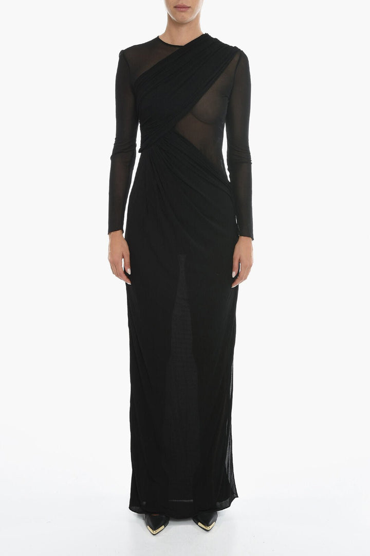 Clothing - Dresses - Saint Laurent Asymmetric Draped Dress with Sheered Details - 8109247481 - Ask Me Wear