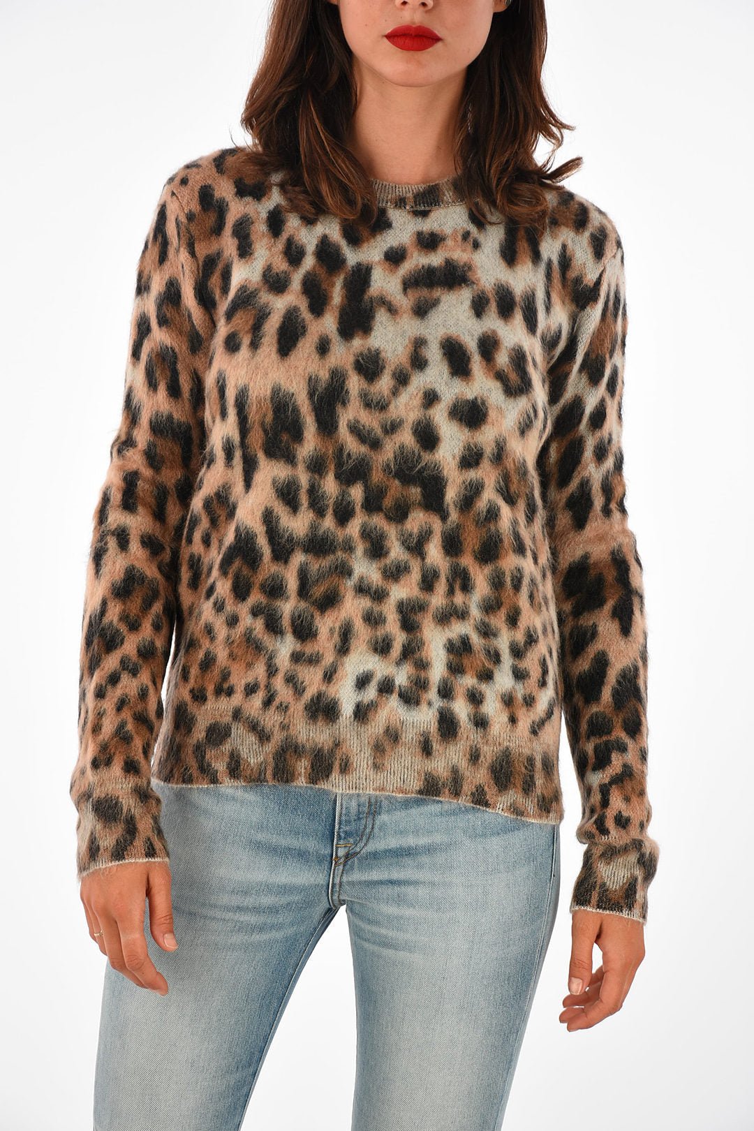 Clothing - Tops - Saint Laurent Crew Neck Mohair Blend Sweater with Animal Pattern - 8083369907 - Ask Me Wear