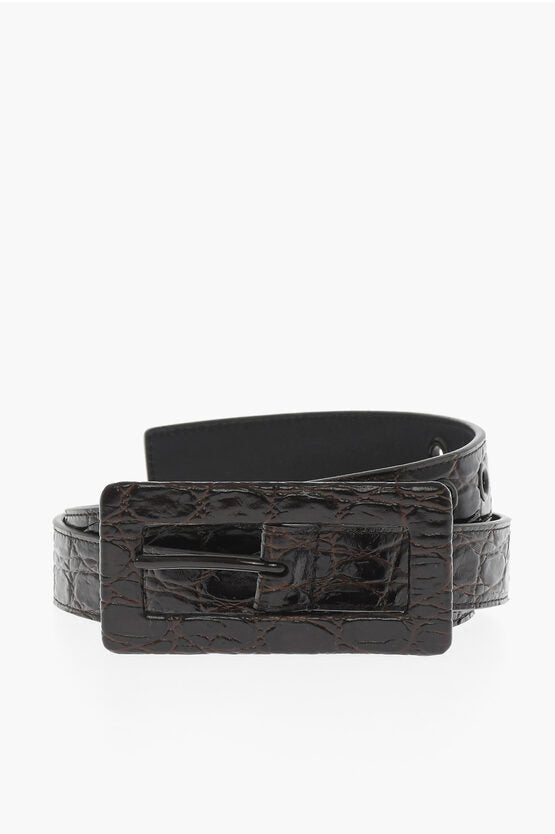 Accessories - Belts - Saint Laurent Croco - Effect Leather Belt 30mm - 8129779005 - Ask Me Wear