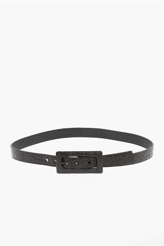 Accessories - Belts - Saint Laurent Croco - Effect Leather Belt 30mm - 8129779005 - Ask Me Wear