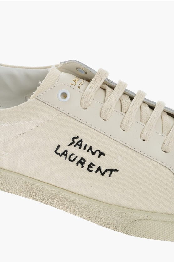 Shoes - Saint Laurent Embroidered Logo Canvas Low - Top Sneakers - 8091564255 - Ask Me Wear