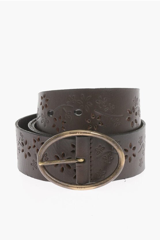 Accessories - Belts - Saint Laurent Floral - Motif Leather Belt with Open - Work Detail - 000922798289 - Ask Me Wear