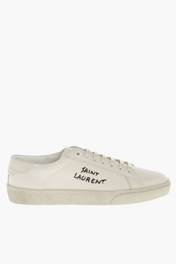 Shoes - Saint Laurent Lace - up Canvas Sneakers with Embroidered Logo - 8091574579 - Ask Me Wear