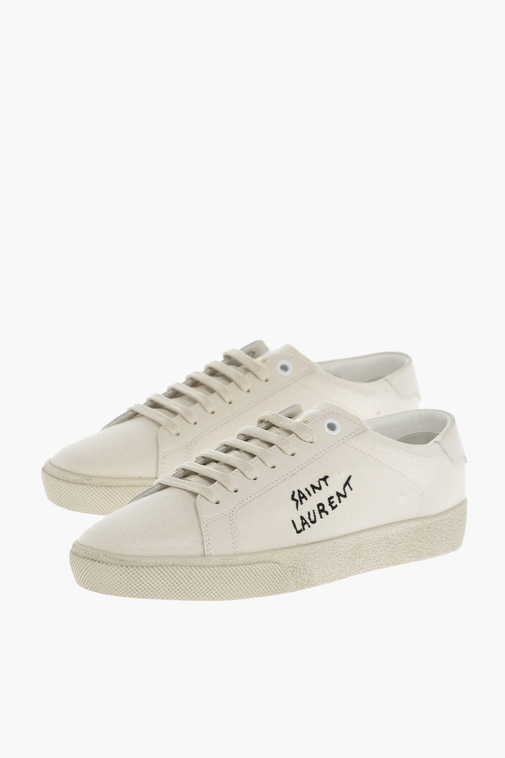 Shoes - Saint Laurent Lace - up Canvas Sneakers with Embroidered Logo - 8091574579 - Ask Me Wear