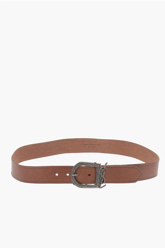 Accessories - Belts - Saint Laurent Leather Debossed Detailing Belt with Logoed Buckle 40mm - 001636727956 - Ask Me Wear