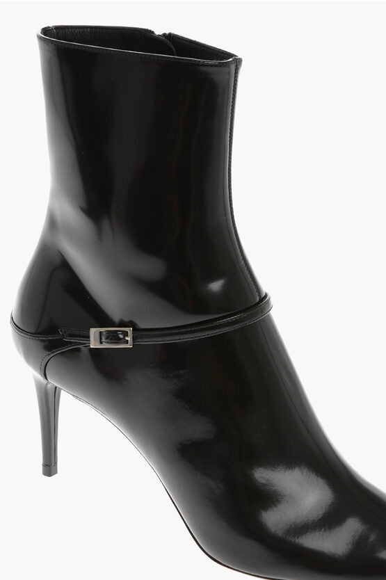 Shoes - Saint Laurent Leather MARILYN Booties with Strap 7cm - 8131292962 - Ask Me Wear