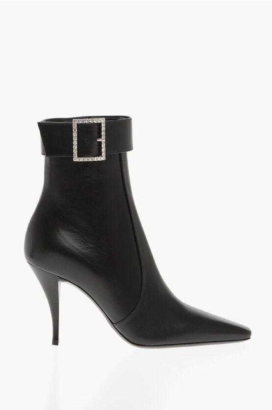 Shoes - Saint Laurent Leather TOM Booties with Jeweled Buckle 9cm - 8109153291 - Ask Me Wear