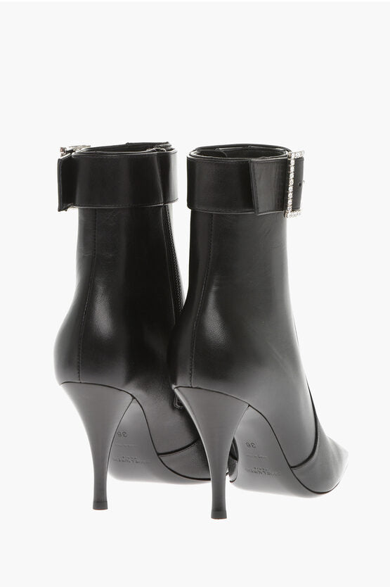 Shoes - Saint Laurent Leather TOM Booties with Jeweled Buckle 9cm - 8109153291 - Ask Me Wear