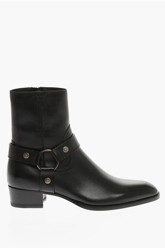 Shoes - Saint Laurent Leather WYATT 40 Boots With Harness Detail - 8101624812 - Ask Me Wear