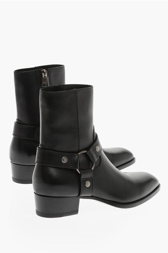 Shoes - Saint Laurent Leather WYATT 40 Boots With Harness Detail - 8101624812 - Ask Me Wear