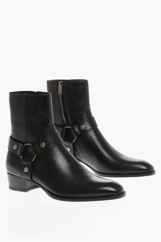 Shoes - Saint Laurent Leather WYATT 40 Boots With Harness Detail - 8101624812 - Ask Me Wear