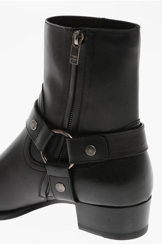 Shoes - Saint Laurent Leather WYATT 40 Boots With Harness Detail - 8101624812 - Ask Me Wear