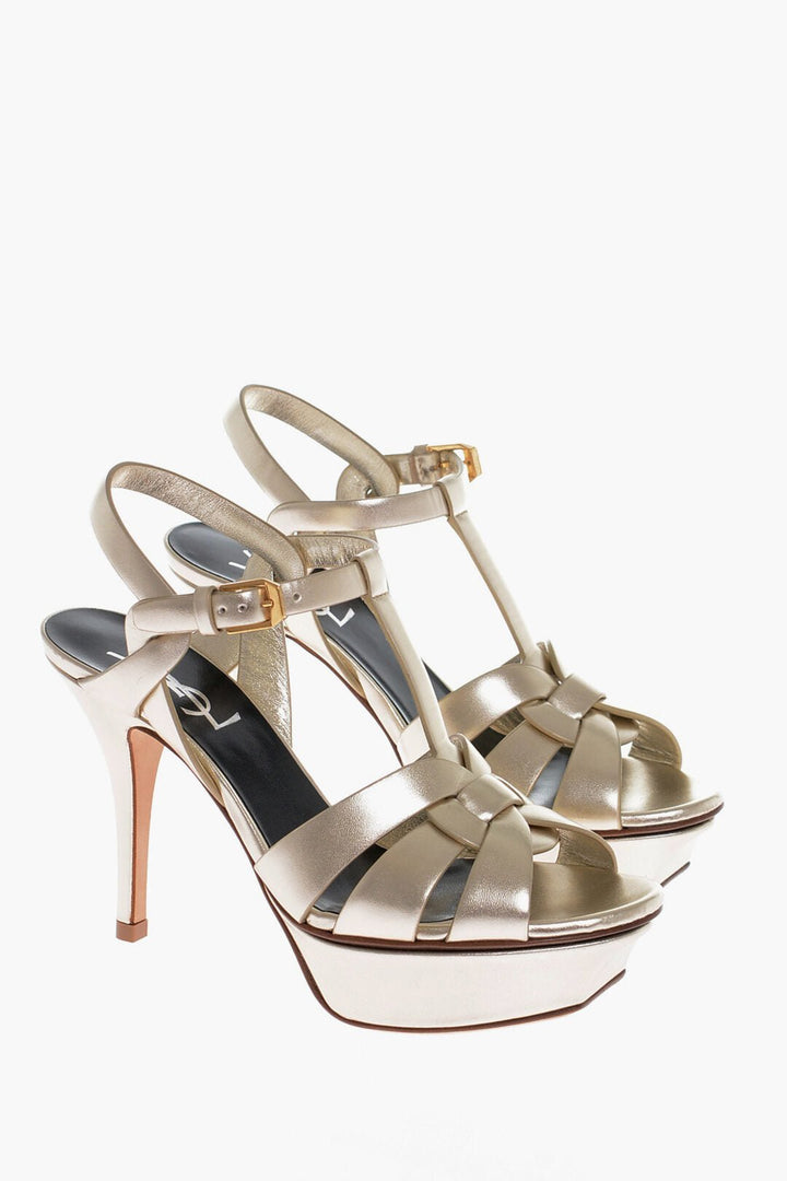 Shoes - Saint Laurent Metallic Effect Leather Sandals Heel 10 cm - 8083469936 - Ask Me Wear