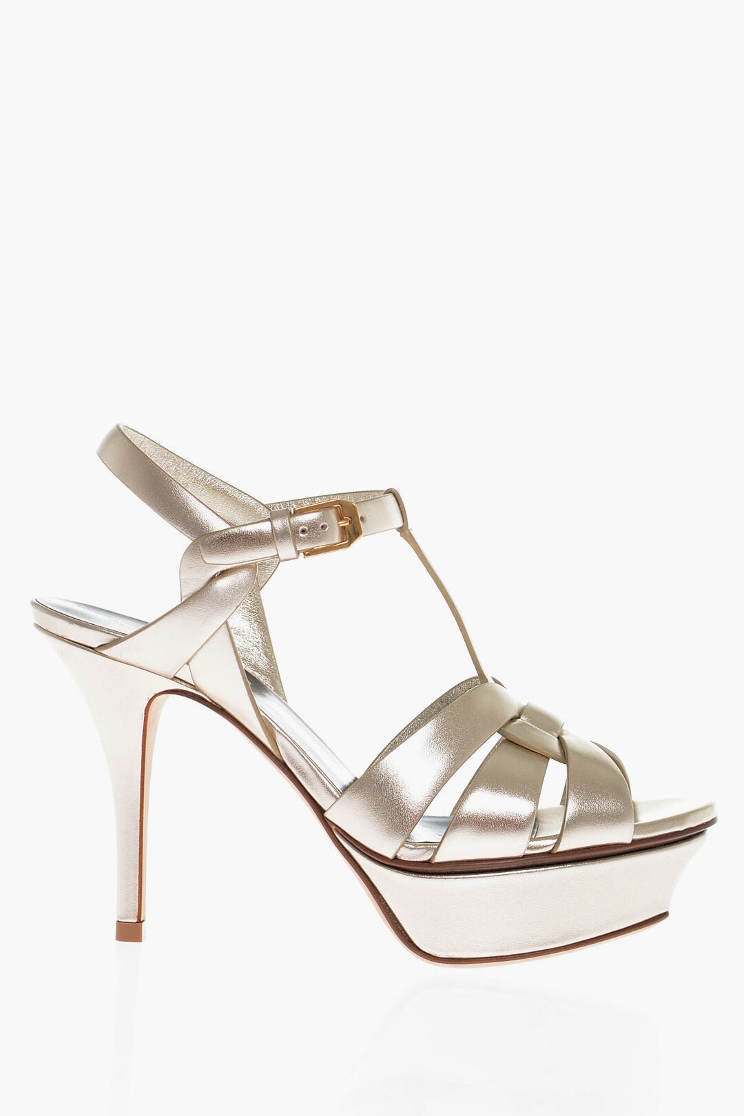 Shoes - Saint Laurent Metallic Effect Leather Sandals Heel 10 cm - 8083469936 - Ask Me Wear