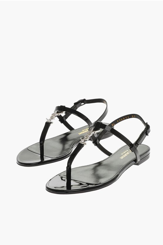 Shoes - Saint Laurent Patent Leather CASSANDRA Thong Sandals with Jeweled Logo - 8109152260 - Ask Me Wear