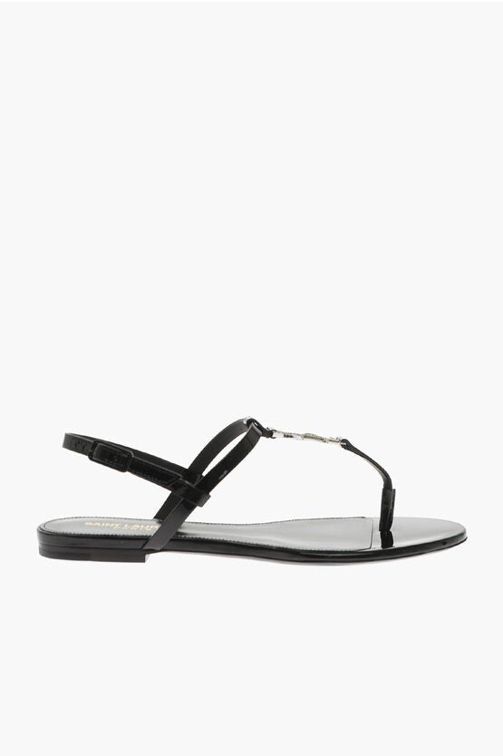 Shoes - Saint Laurent Patent Leather CASSANDRA Thong Sandals with Jeweled Logo - 8109152260 - Ask Me Wear