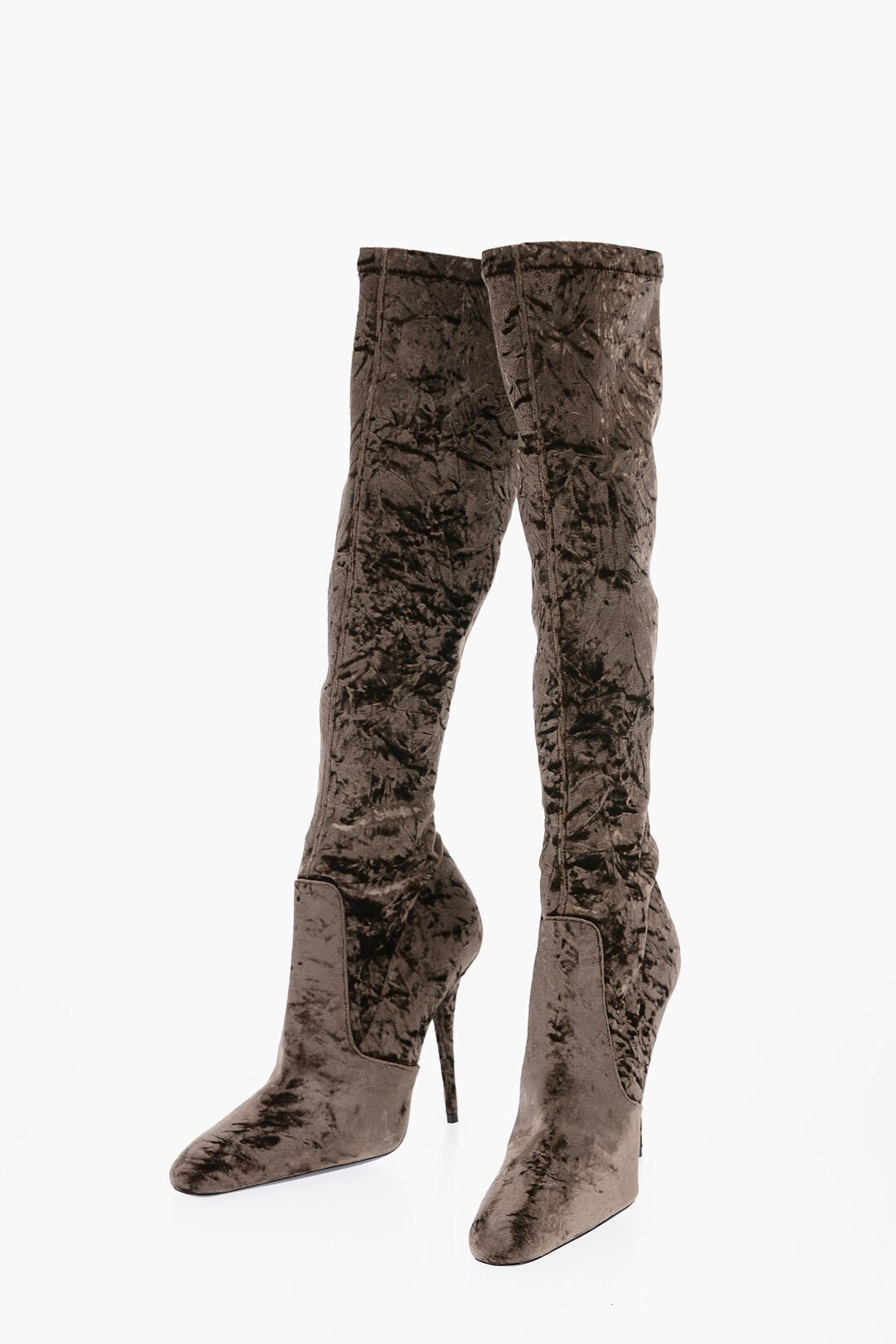 Shoes - Saint Laurent Pointed Velour Knee - Lenght Boots Heel 11 cm - 8107991191 - Ask Me Wear