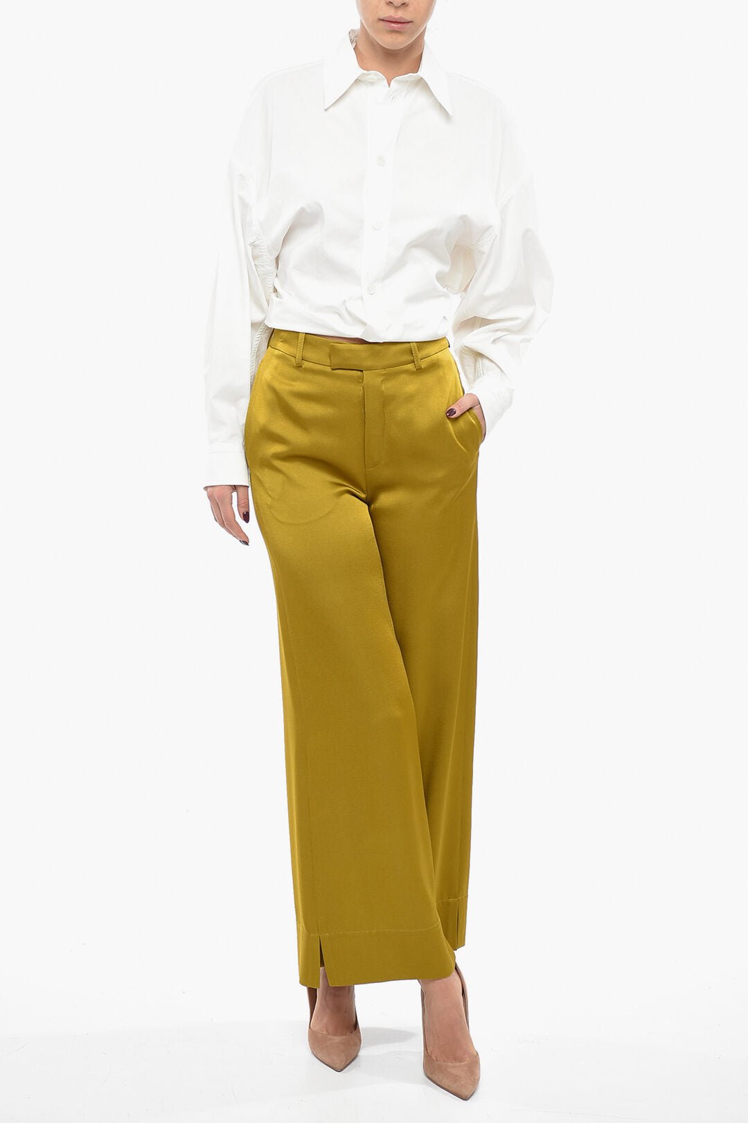 Clothing - Pants - Saint Laurent Satin Palazzo Pants with Belt Loops - 8129746409 - Ask Me Wear