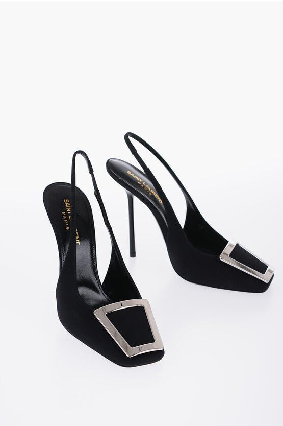 Shoes - Saint Laurent Slingback Crepe Sandals With Statement Buckle Heel 11 cm 37.5 Shoes EU - 8105852488 - Ask Me Wear