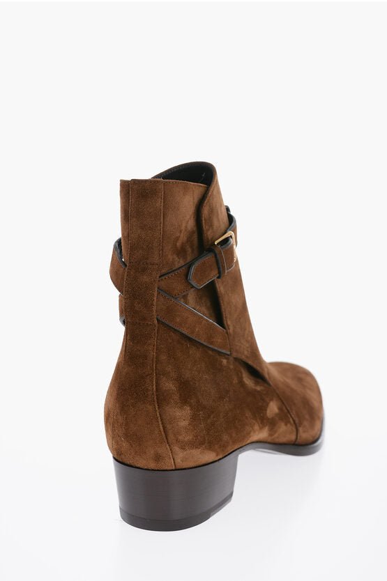 Shoes - Saint Laurent Suede Leather WYATT Boots With Buckle Detail - 8130834745 - Ask Me Wear