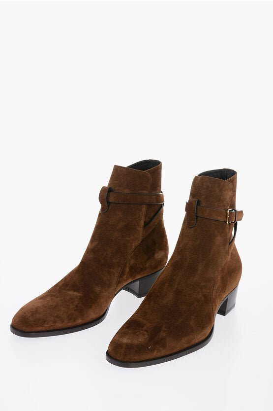 Shoes - Saint Laurent Suede Leather WYATT Boots With Buckle Detail - 8130834745 - Ask Me Wear