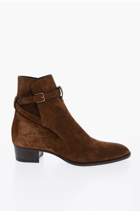 Shoes - Saint Laurent Suede Leather WYATT Boots With Buckle Detail - 8130834745 - Ask Me Wear