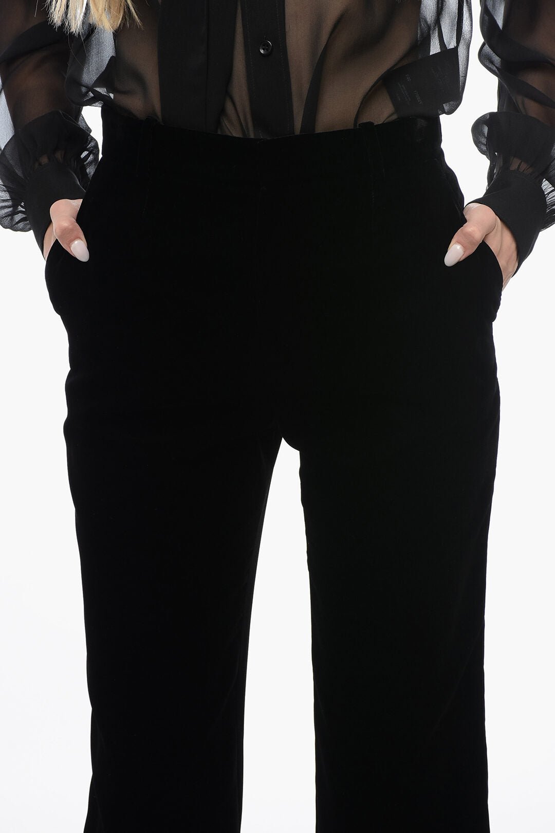 Clothing - Pants - Saint Laurent Velour High - Waisted Pants With Ankle Cuffs - 000053941686 - Ask Me Wear